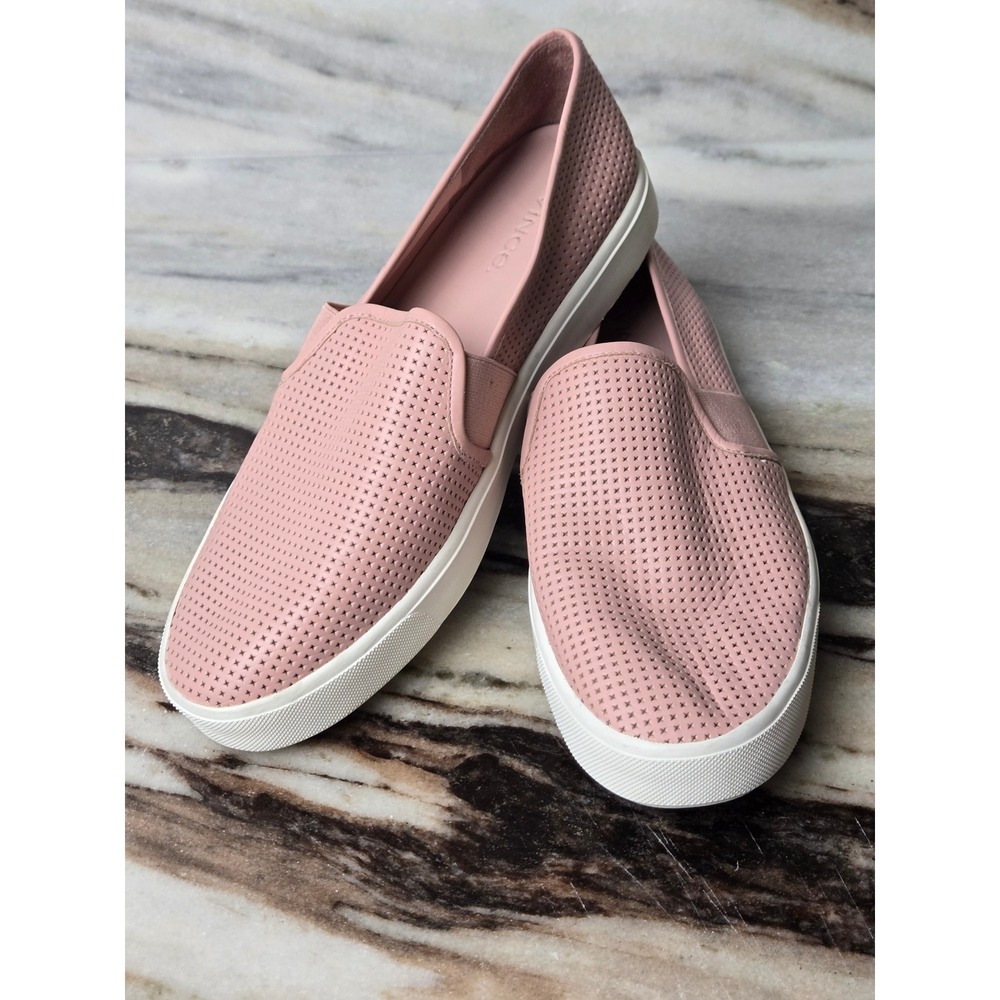 Vince Blair Rose Pink Perforated Leather Slip On Sneakers Womens Size 7M EUR 37